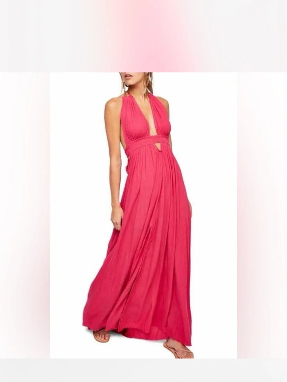Free People look into the sun  Orange  Backless Halter Maxi Dress size small - Picture 3 of 9